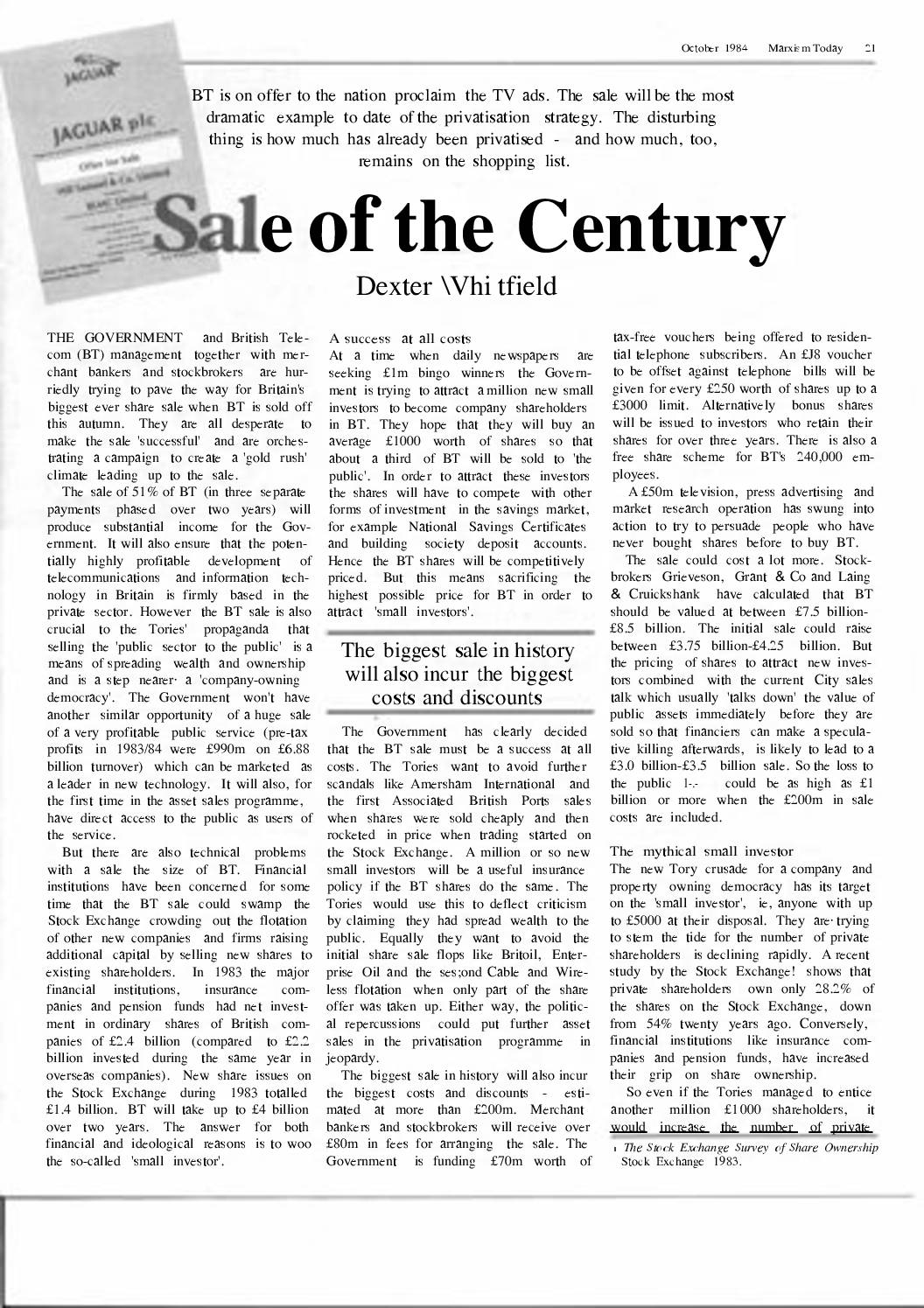 Sale of the Century, Marxism Today, October, 1984