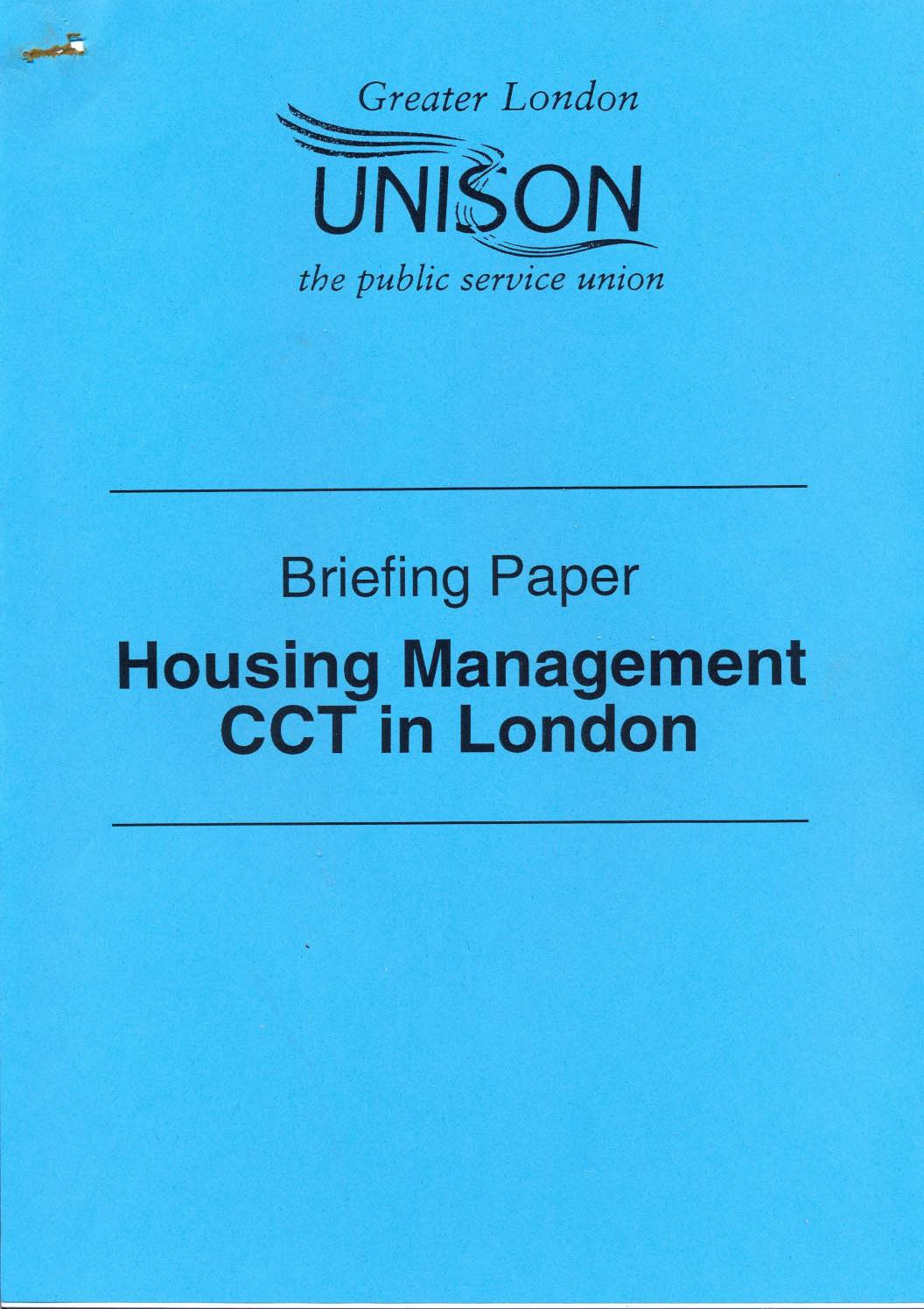 Housing Management Compulsory Competitive Tendering in London, 1996