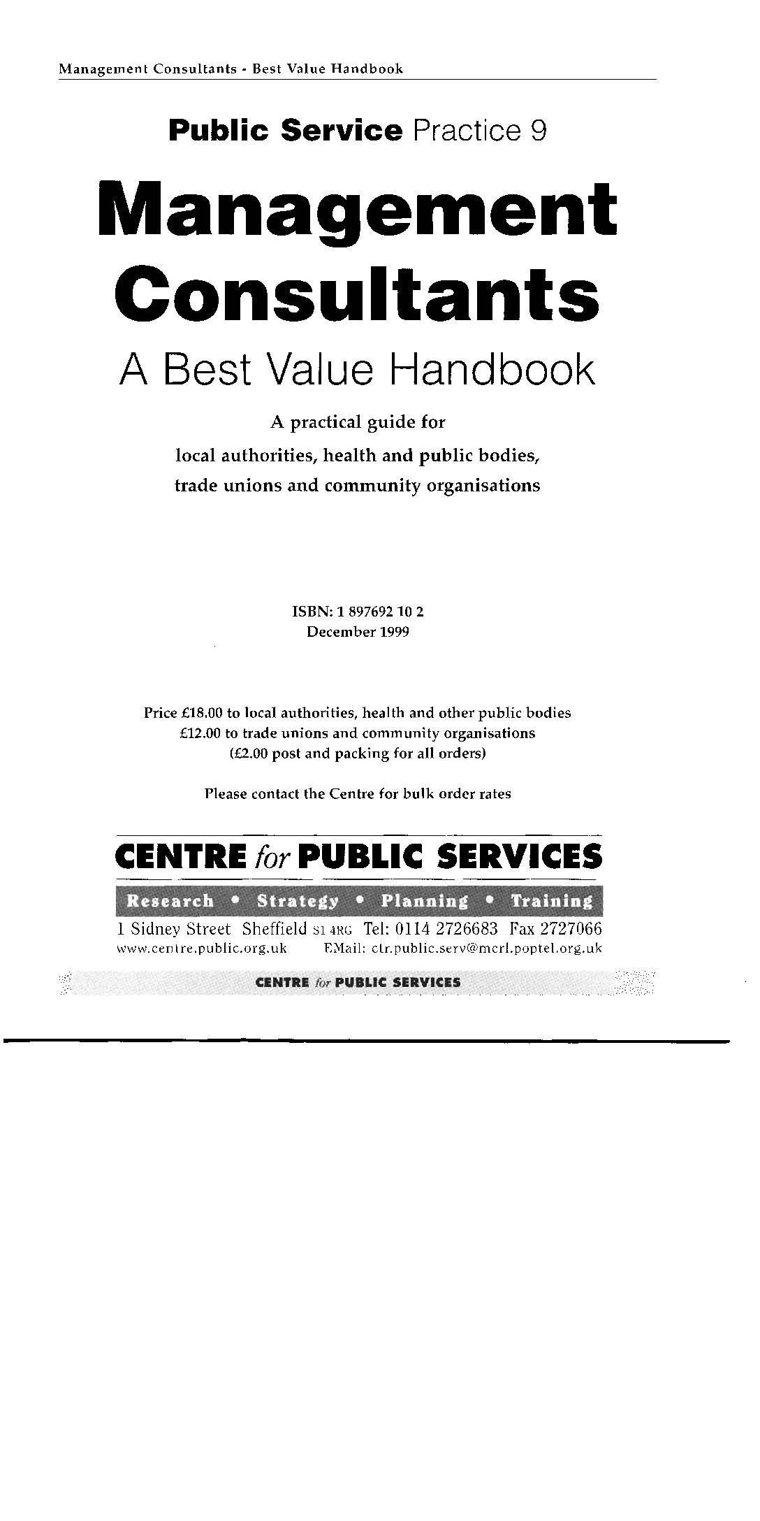 Management Consultants: A Best Value Handbook