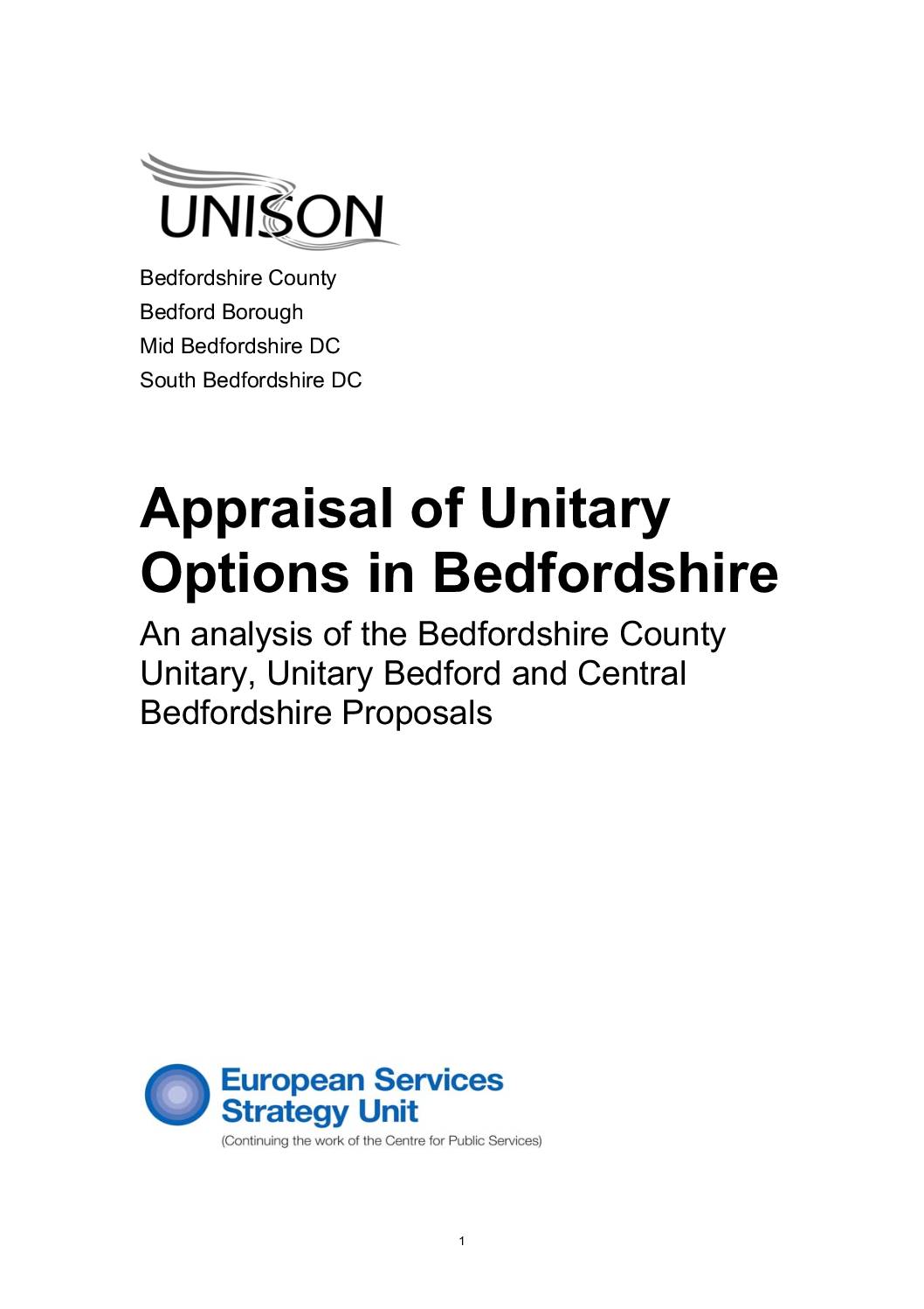 Appraisal of Unitary Options in Bedfordshire