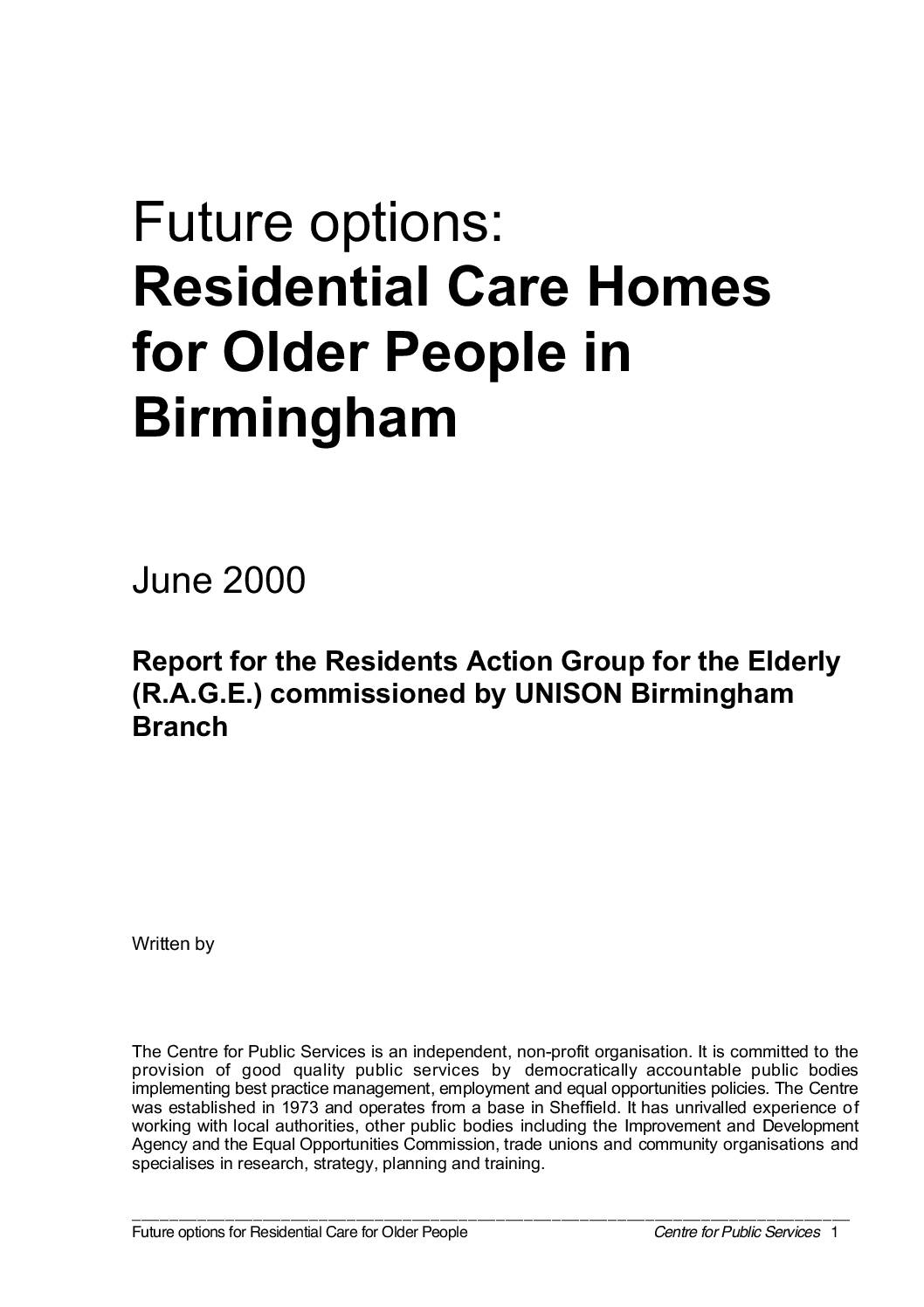 Birmingham Residents Action Group for the Elderly