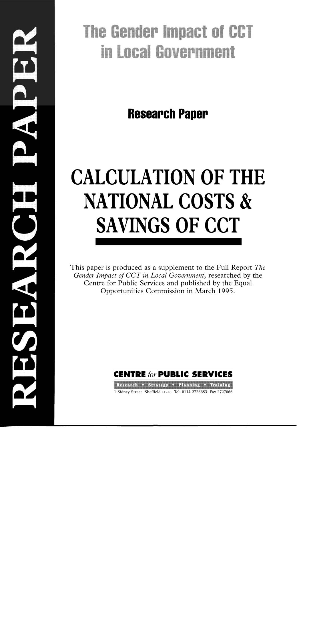 Calculation of the National Costs and Savings of Compulsory Competitive Tendering