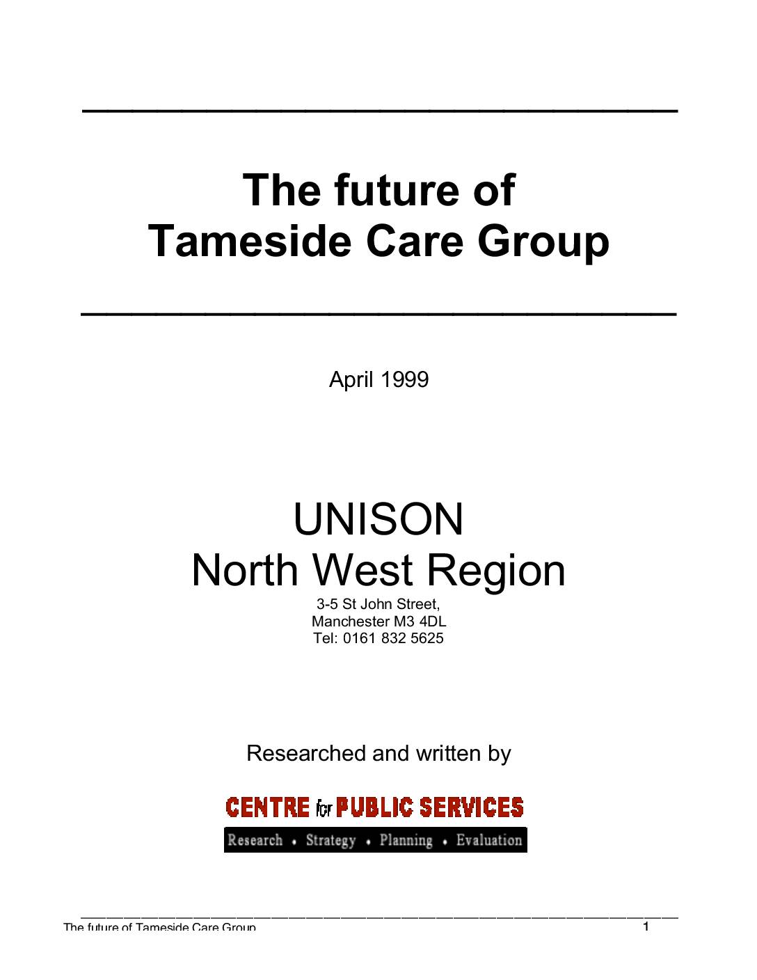 The future of Tameside Care Group