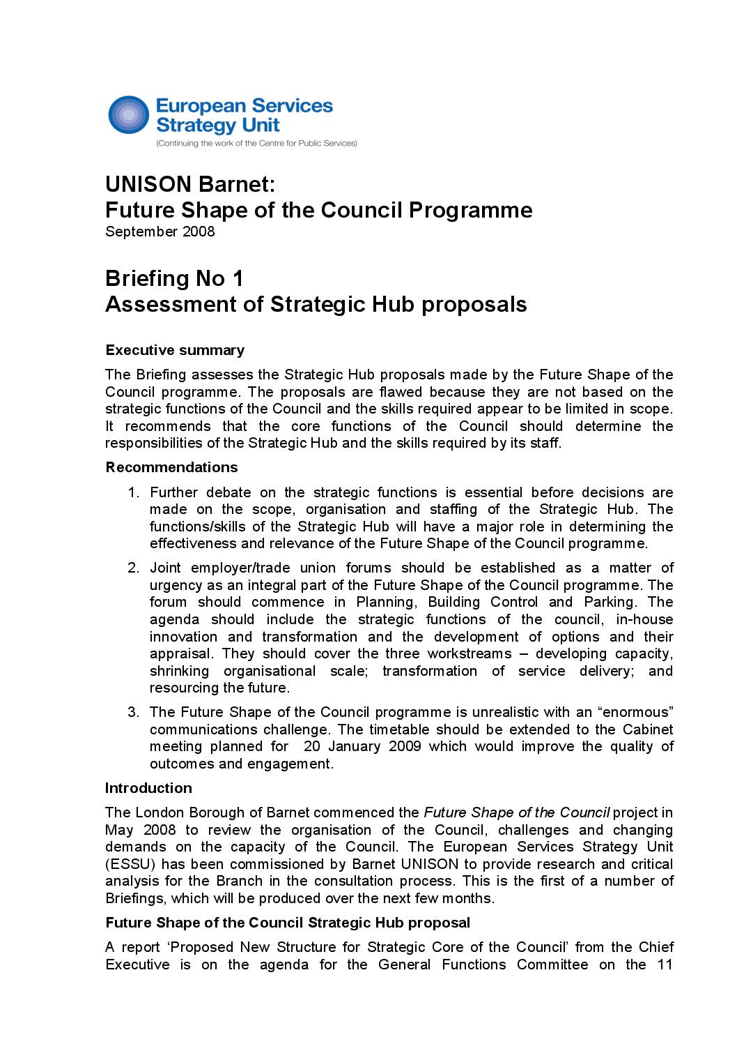 Barnet: Future Shape of the Council Briefings
