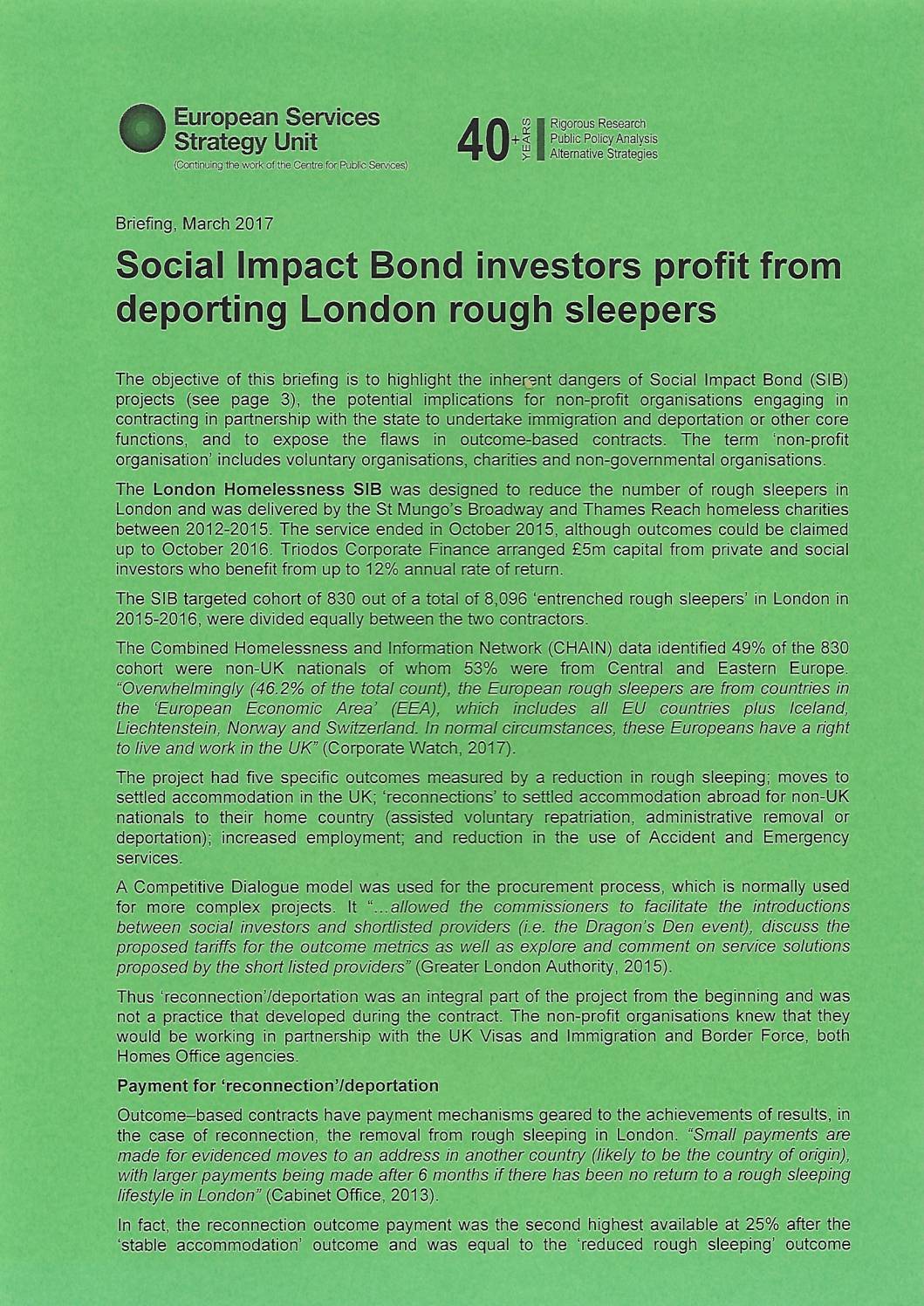 Profiting from rough sleepers Social Impact Bond