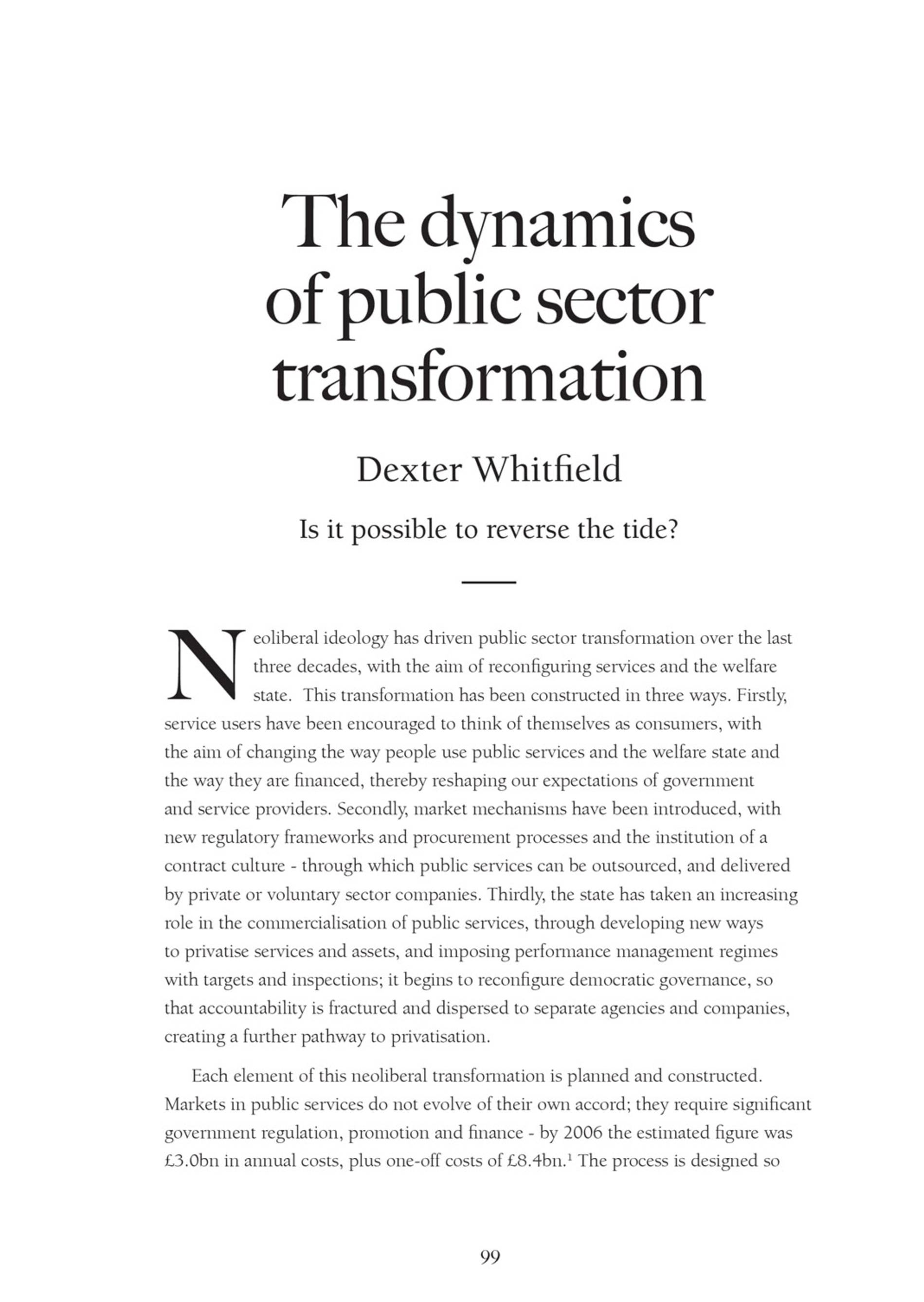 The Dynamics of Public Sector Transformation, Dexter Whitfield