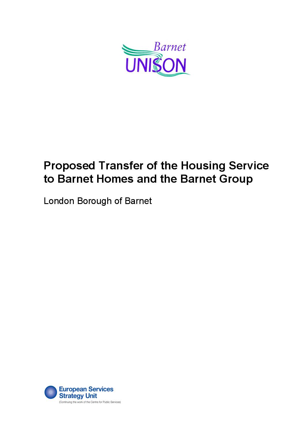 Transfer of Housing Service to Barnet Homes