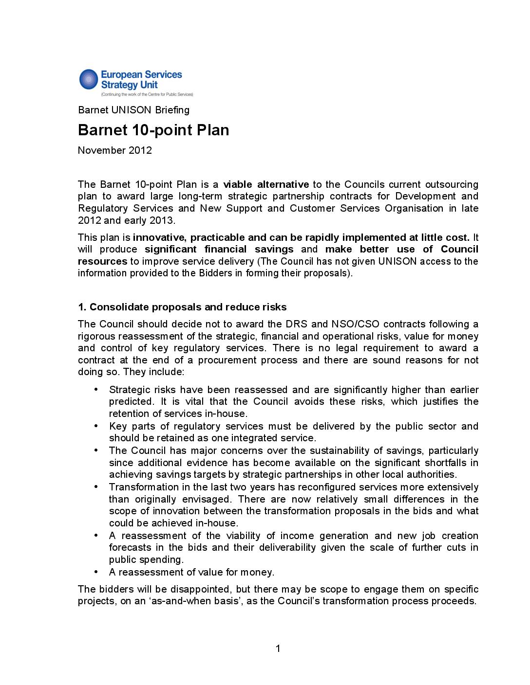Barnet 10-point Plan
