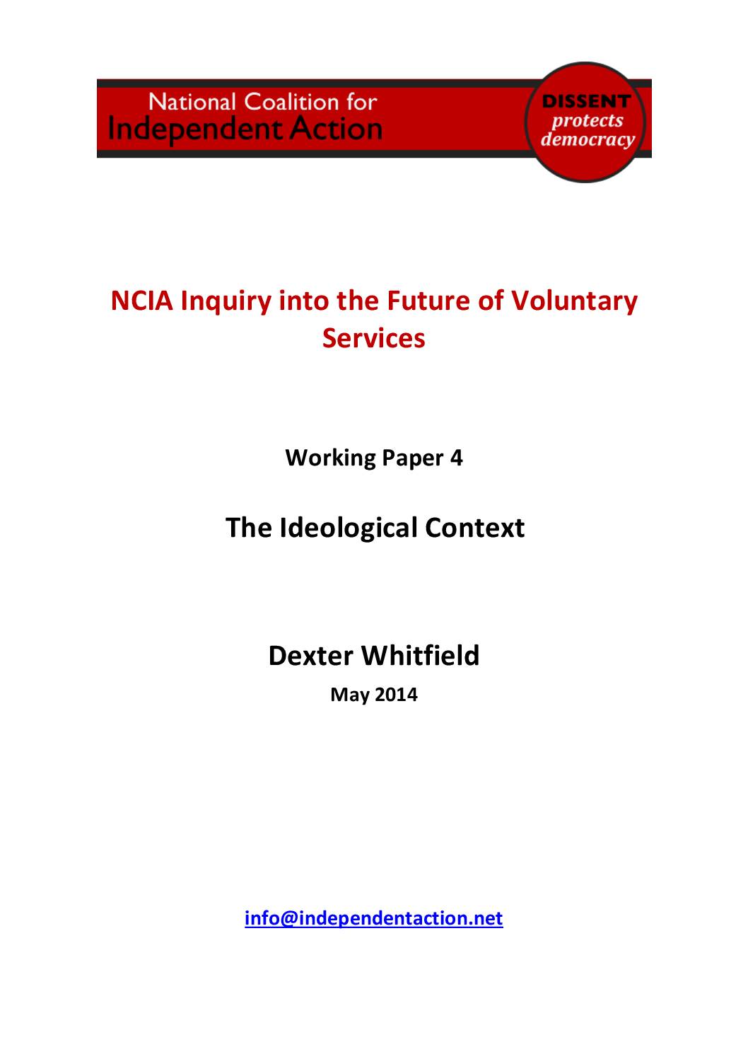 Inquiry into the Future of Voluntary Services: The Ideological Context, Paper No. 4 – Dexter Whitfield