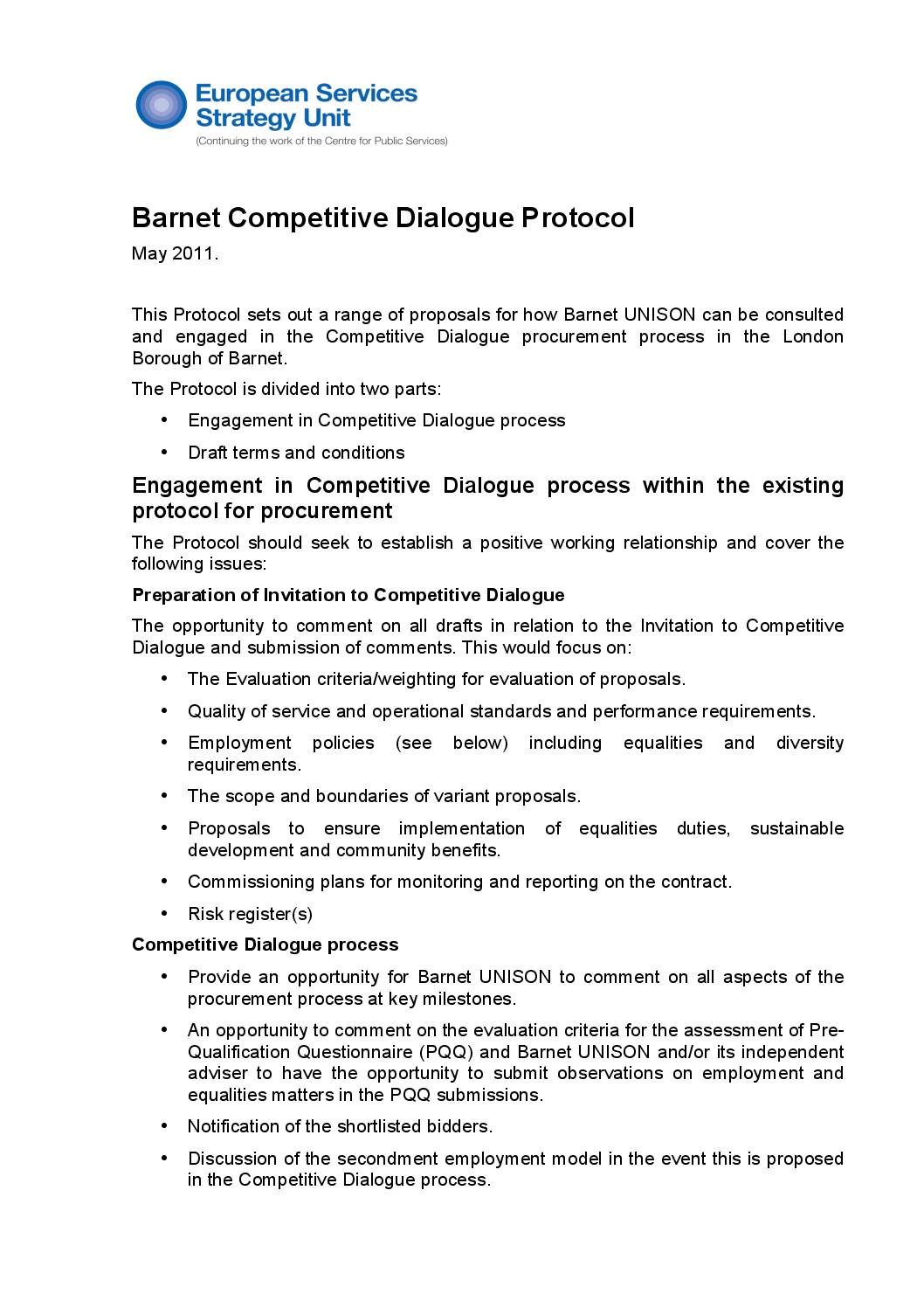 Barnet Competitive Dialogue Protocol