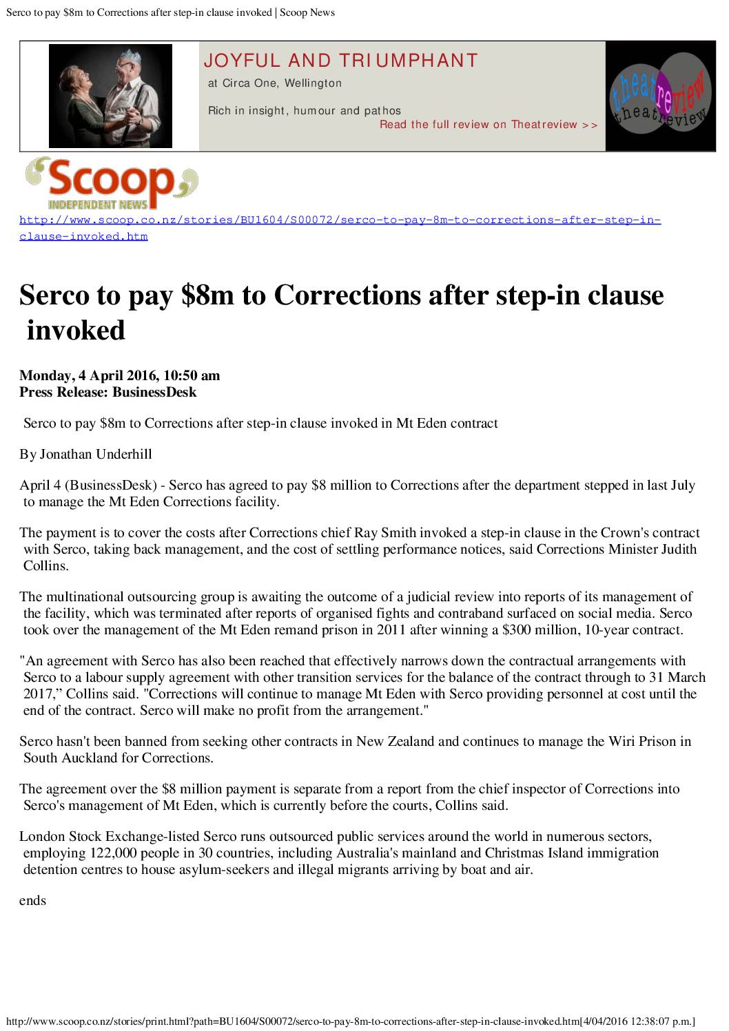 SERCO pays £4m after contract terminated