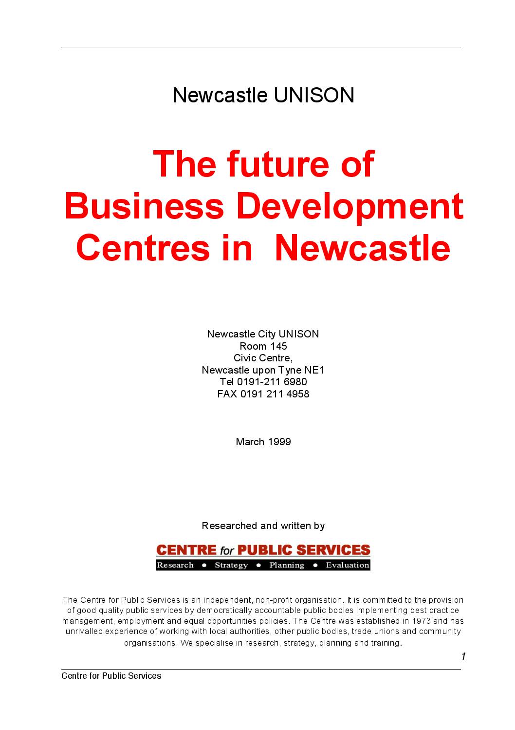 Archive of key Centre for Public Services and SCAT reports